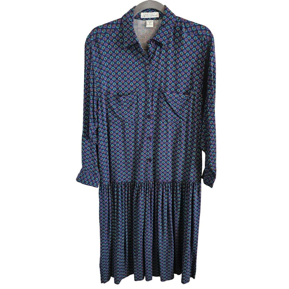 Limited Express Woman's SZ L Button Up Shirt Dress Drop Waist Colorful Classic